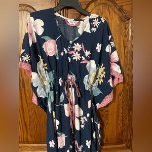 Zenia XL Floral Kimono Blue  Pink Kaftan Dress Cover Up Duster Mrs Roper Boho